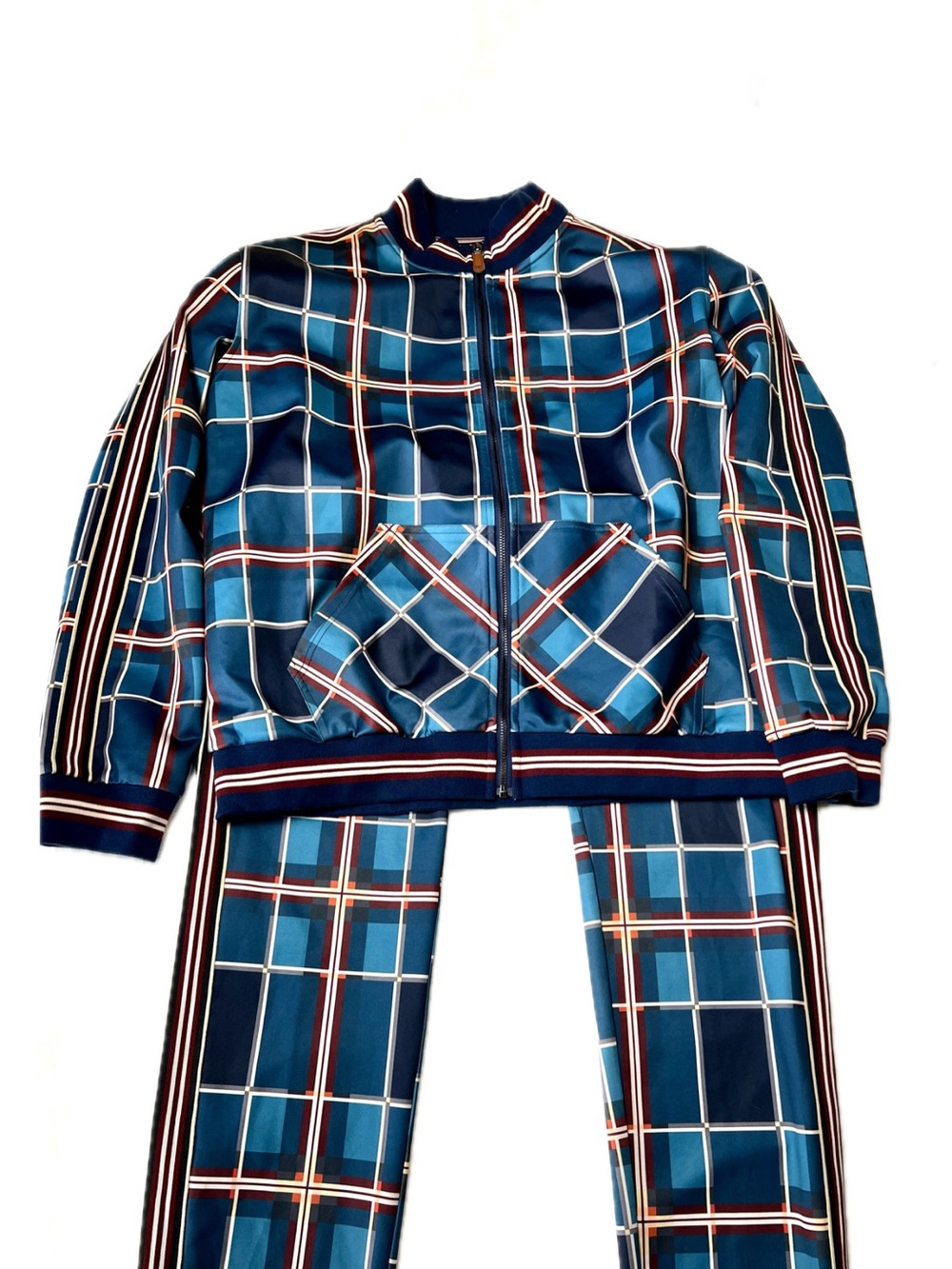 Stacy Adams Teal Plaid Track Jacket and Pants XXL TALL